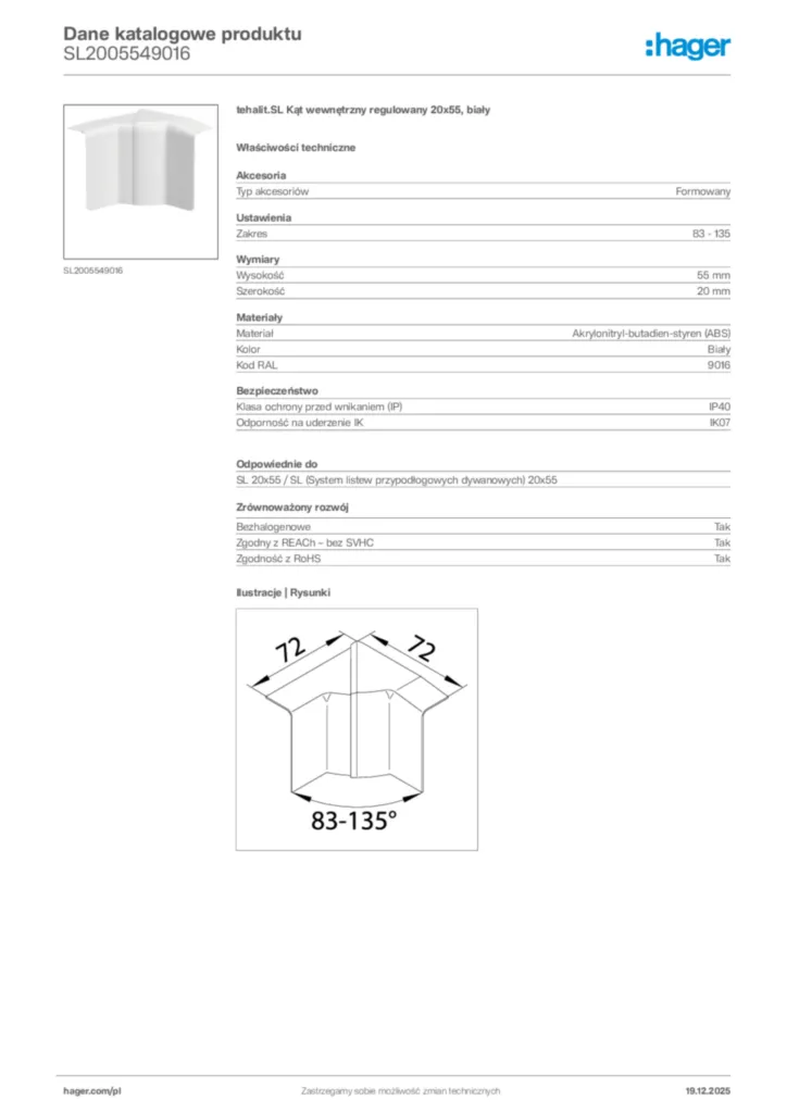 Zdjęcie Hager Karta katalogowa SL2005549016 | Hager Polska