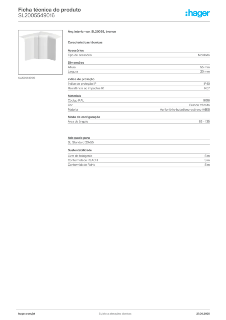 Imagem Hager Ficha técnica do produto SL2005549016 | Hager Portugal