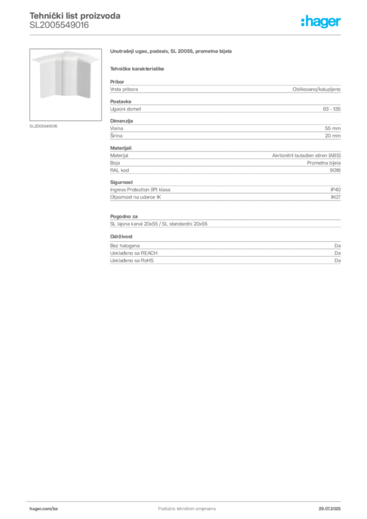 Slika Hager Product data sheet SL2005549016  | Hager
