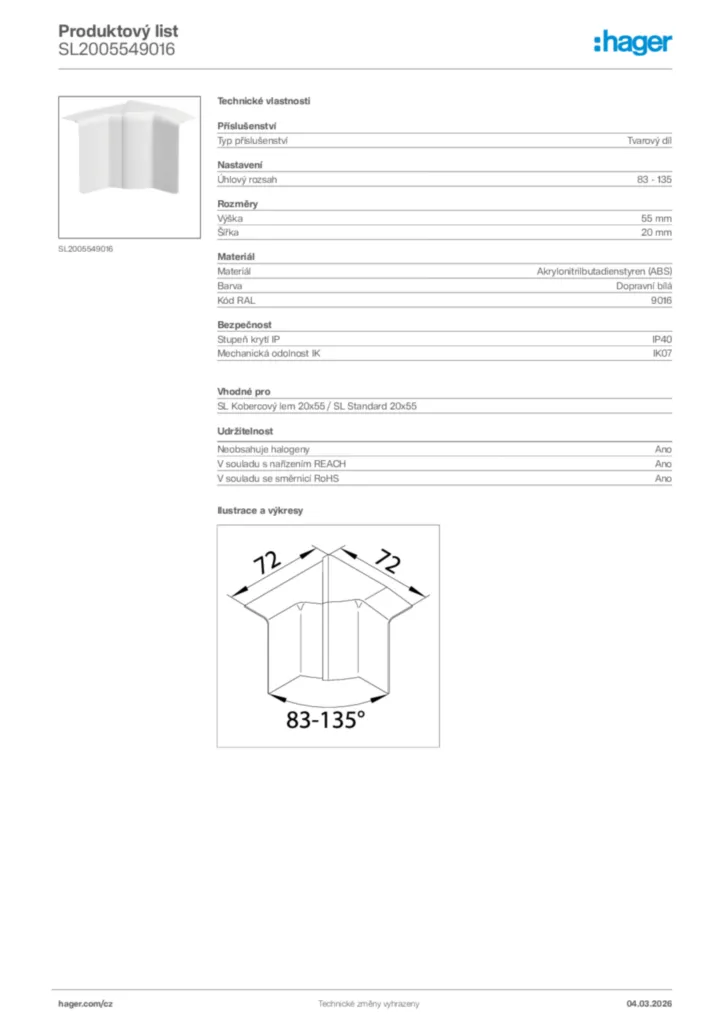 Obrázek Hager Product data sheet SL2005549016 | Hager