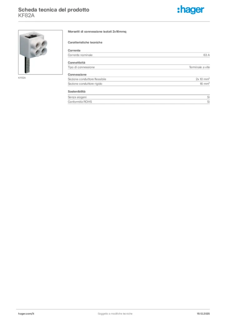 Immagine Hager Scheda tecnica del prodotto KF82A | Hager Italia