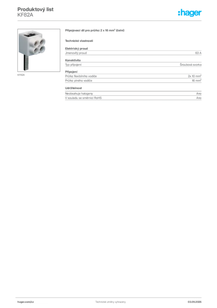 Obrázek Hager Produktový list KF82A | Hager