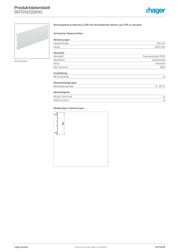 Bild Hager Produktdatenblatt BR7013029010 | Hager Deutschland