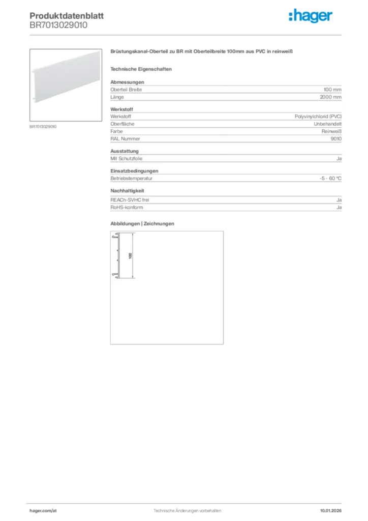 Bild Hager Produktdatenblatt BR7013029010 | Hager Deutschland