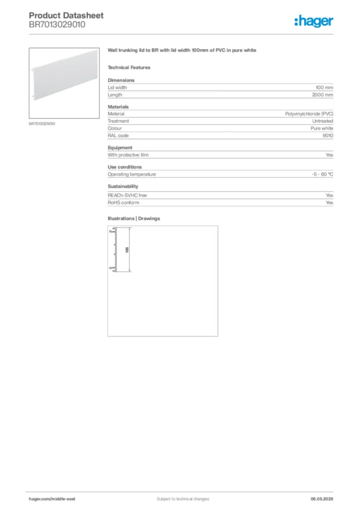 Image Hager Product data sheet BR7013029010  | Hager