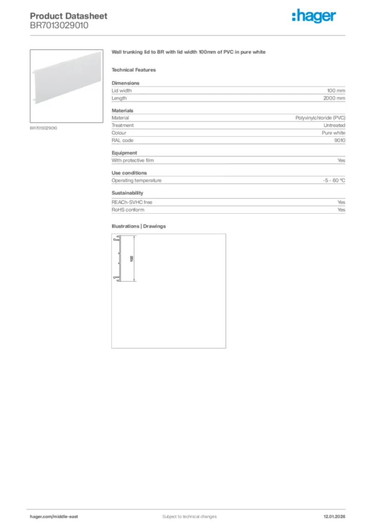 Image Hager Product data sheet BR7013029010  | Hager