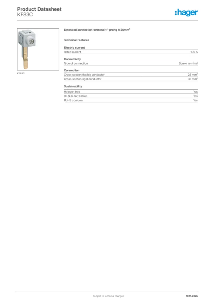 Image Hager Product data sheet KF83C  | Hager Africa