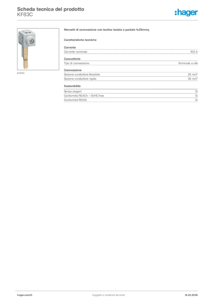 Immagine Hager Scheda tecnica del prodotto KF83C | Hager Italia
