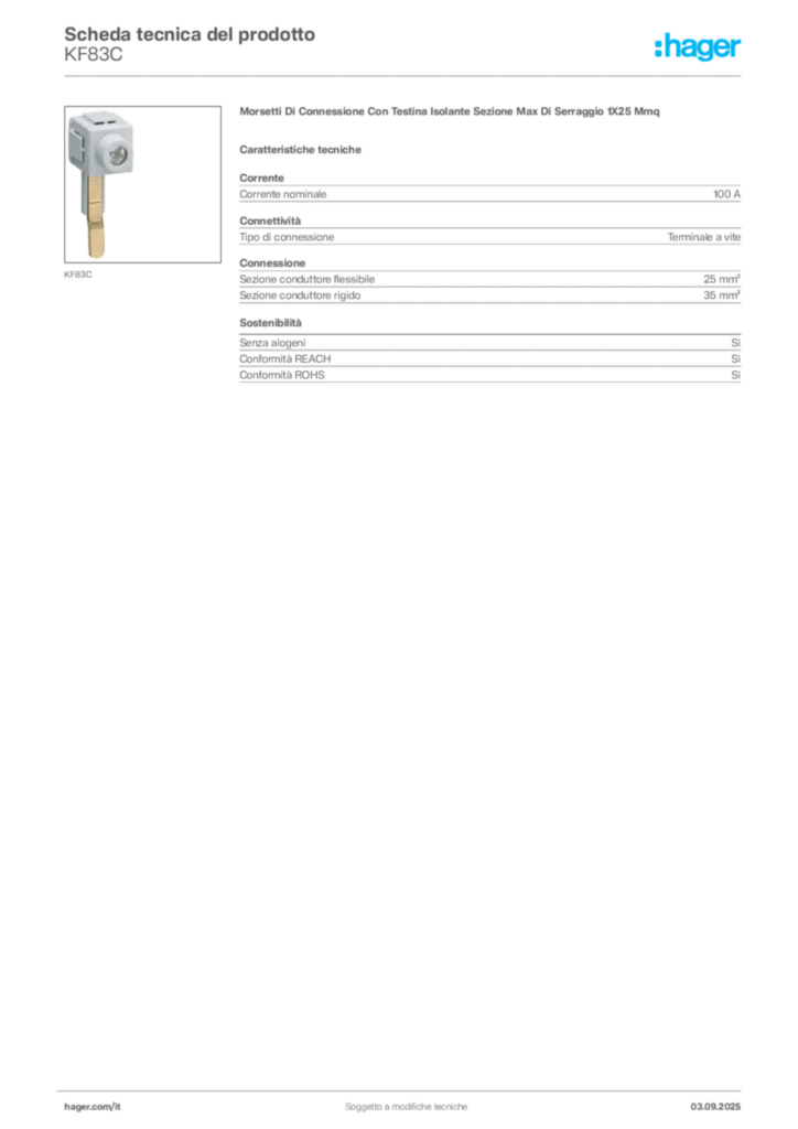 Immagine Hager Scheda tecnica del prodotto KF83C | Hager Italia