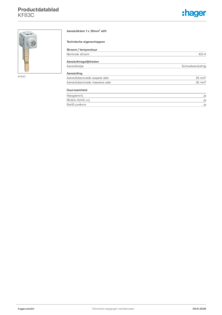 Afbeelding Hager Productdatablad KF83C | Hager Nederland