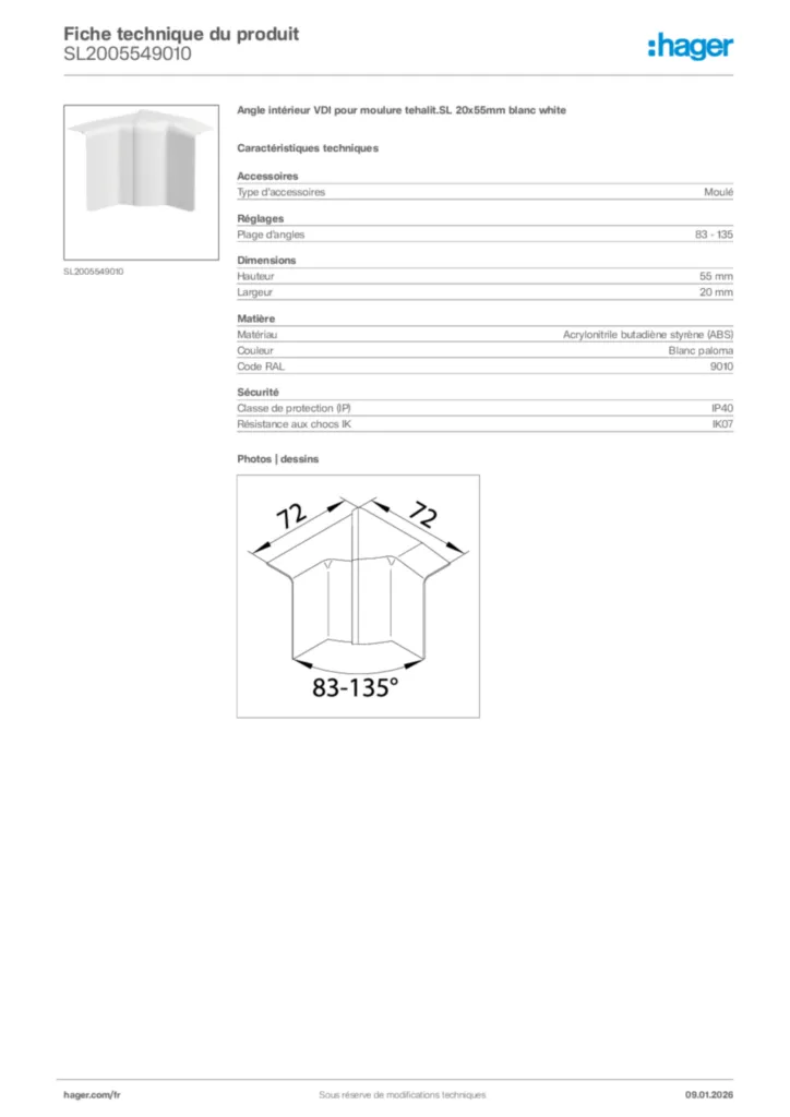 Image Hager Fiche technique du produit SL2005549010 | Hager France