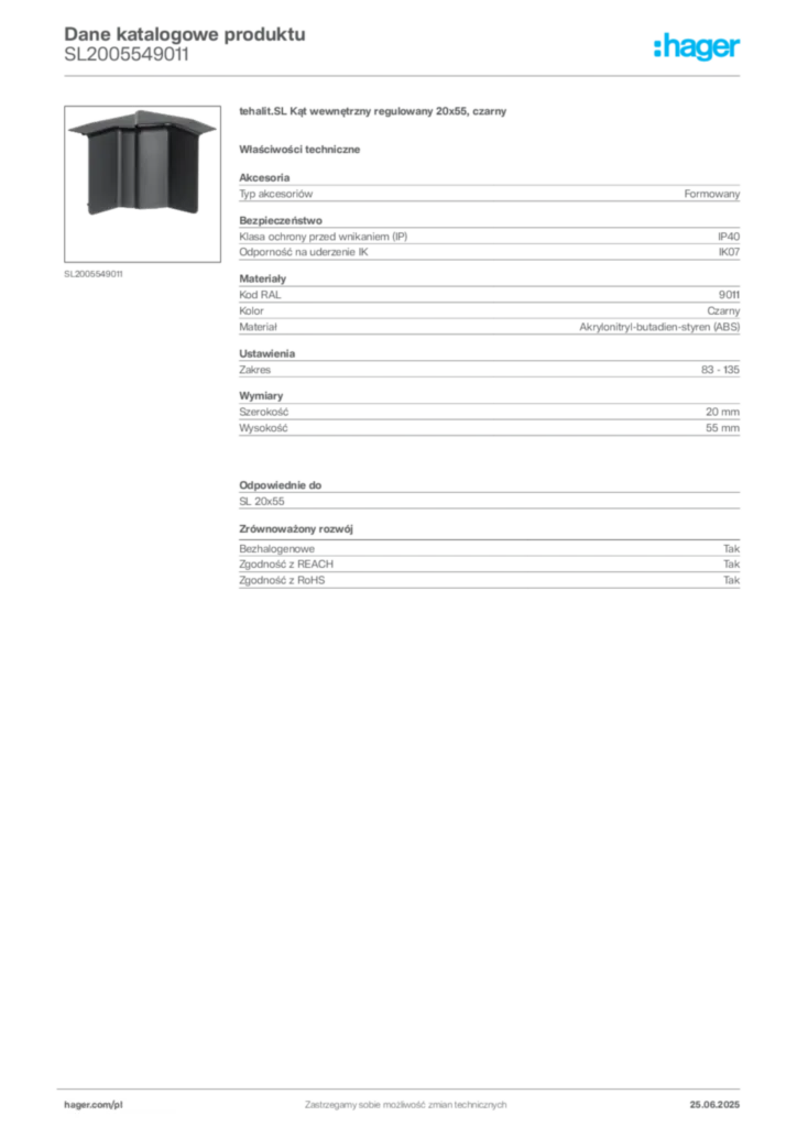 Zdjęcie Hager Karta katalogowa SL2005549011 | Hager Polska