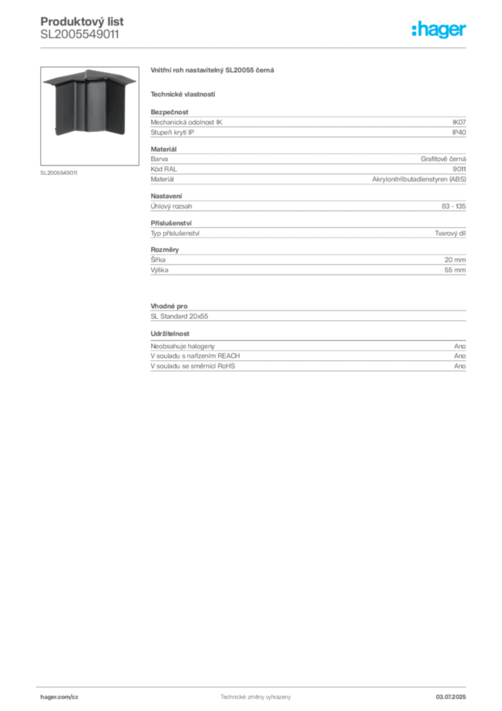 Obrázek Hager Produktový list SL2005549011 | Hager