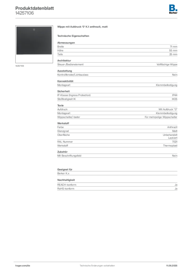 Bild Berker Produktdatenblatt 14257106 | Hager Deutschland