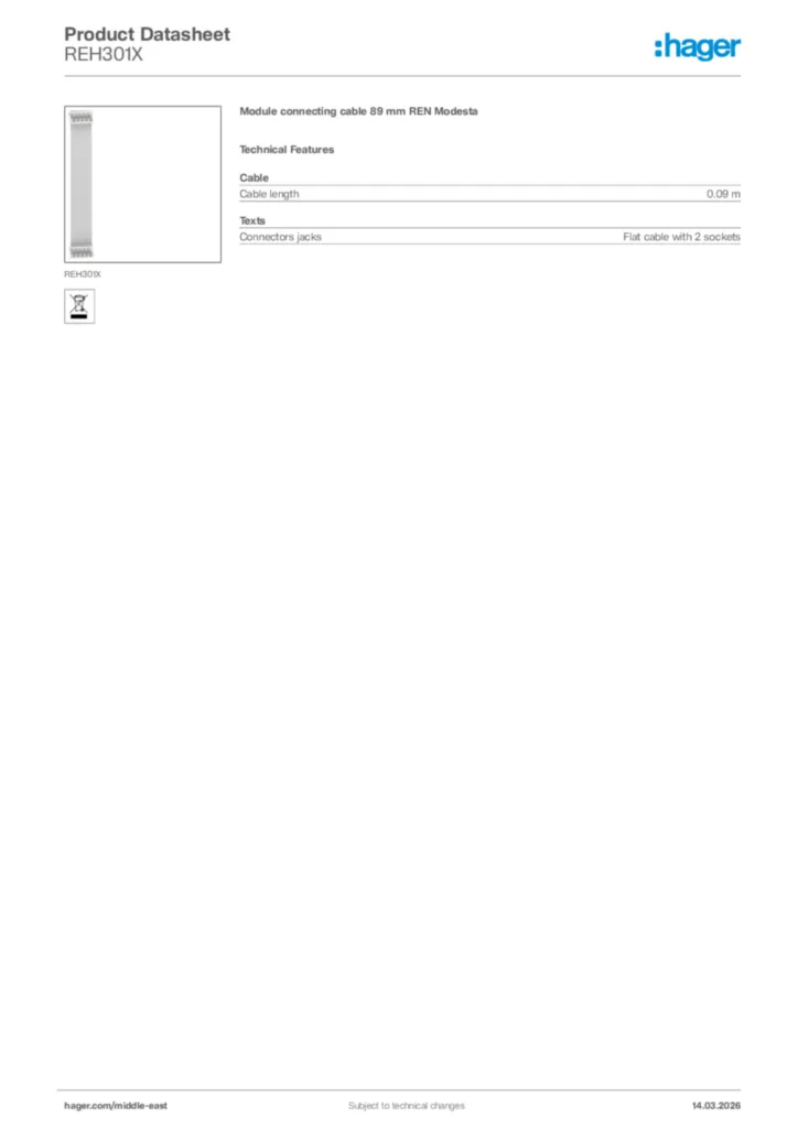 Image Hager Product data sheet REH301X  | Hager