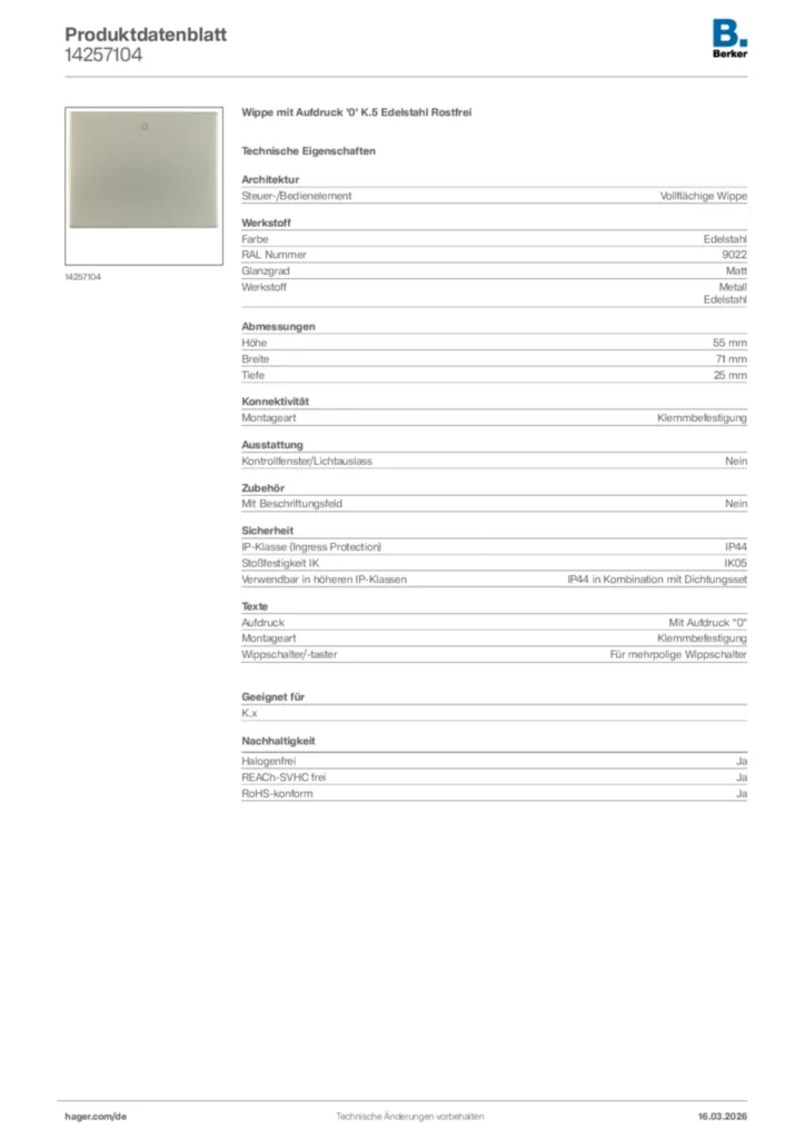 Bild Berker Produktdatenblatt 14257104 | Hager Deutschland