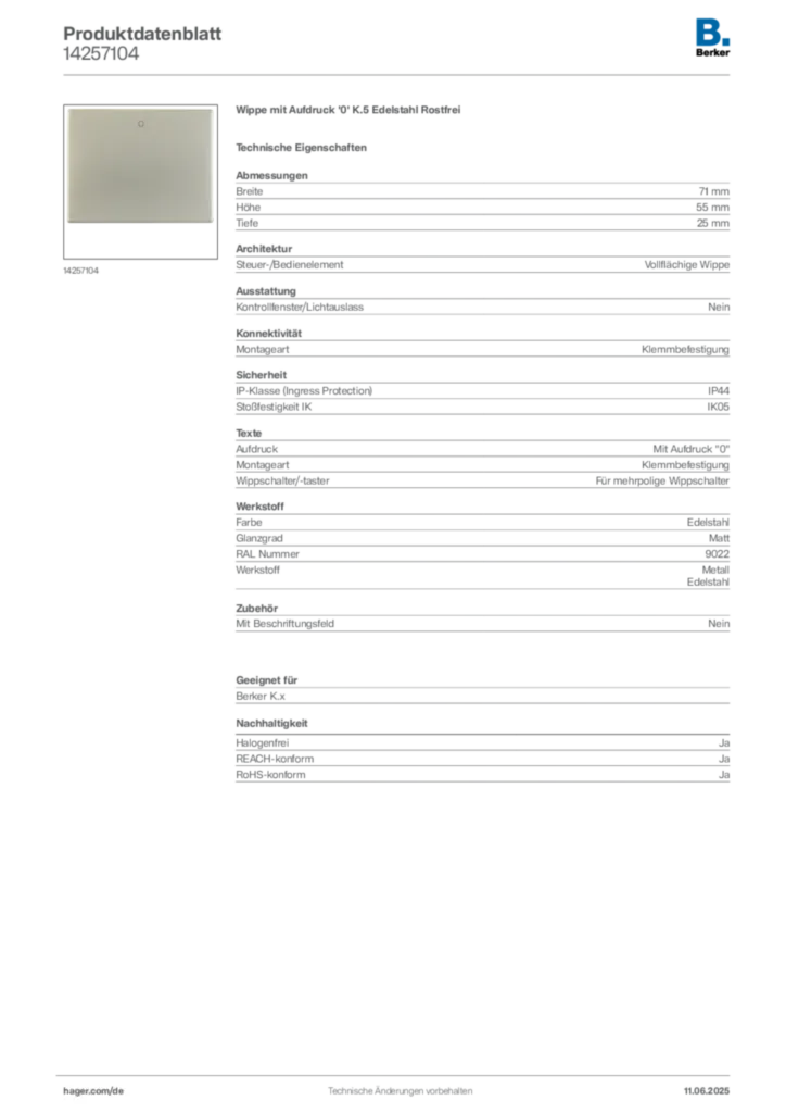 Bild Berker Produktdatenblatt 14257104 | Hager Deutschland