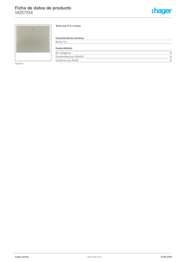 Imagen Hager Ficha de datos de producto 14257104 | Hager España