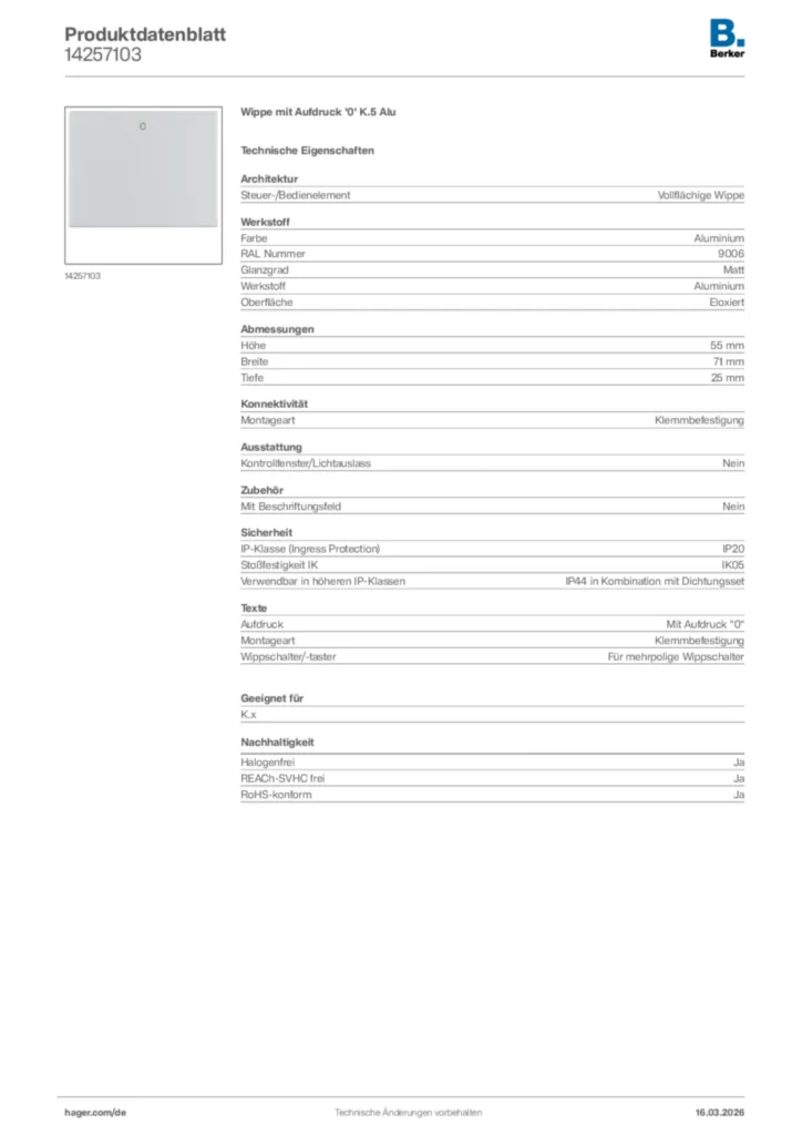 Bild Berker Produktdatenblatt 14257103 | Hager Deutschland
