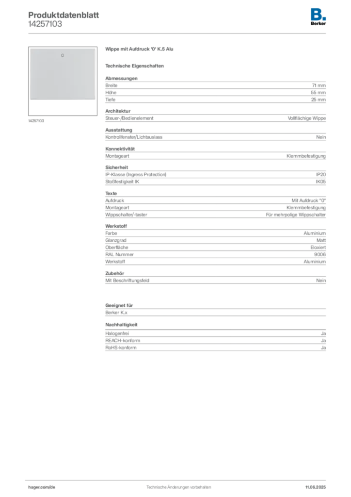 Berker Produktdatenblatt 14257103