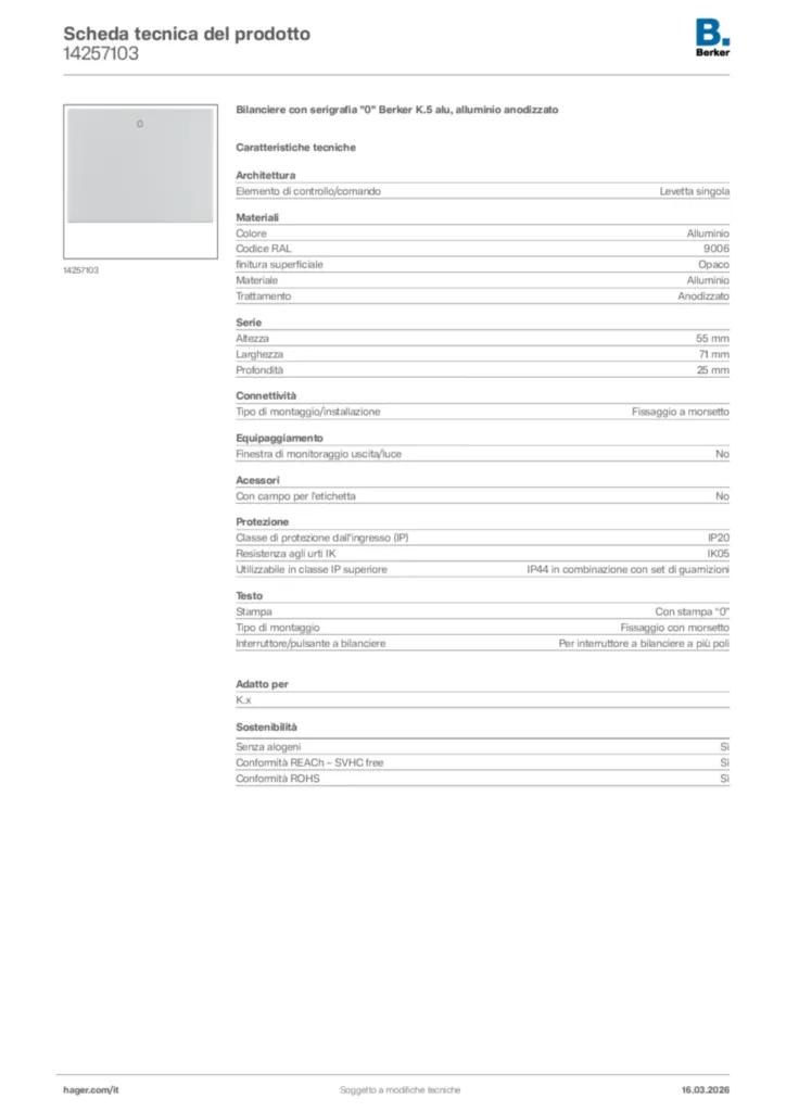 Immagine Berker Scheda tecnica del prodotto 14257103 | Hager Italia