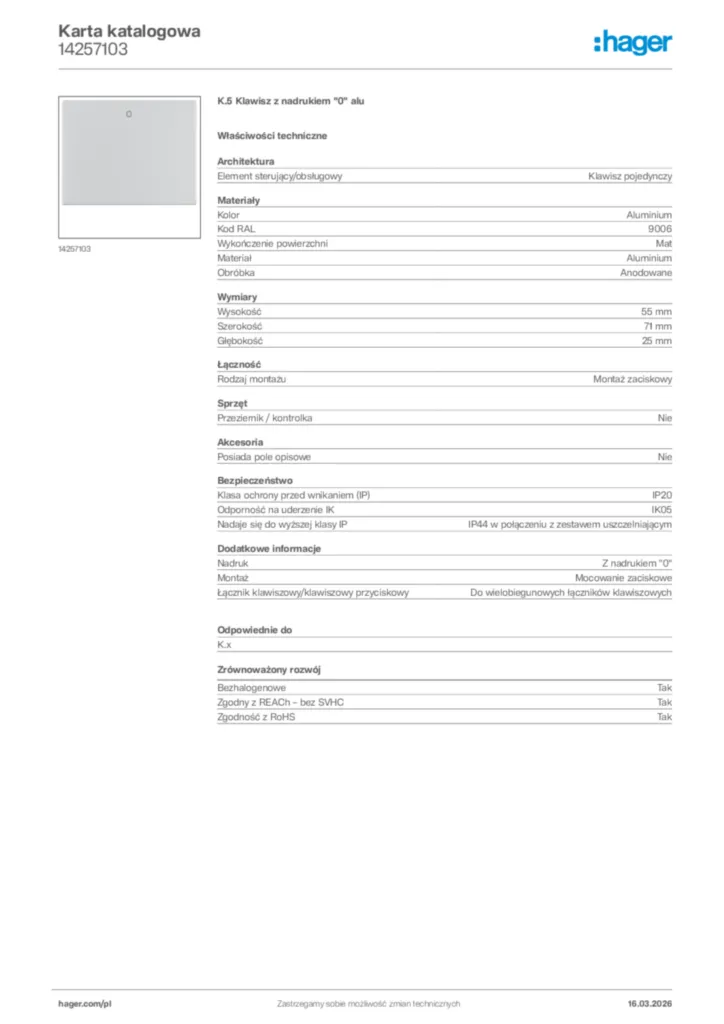 Zdjęcie Hager Karta katalogowa 14257103 | Hager Polska
