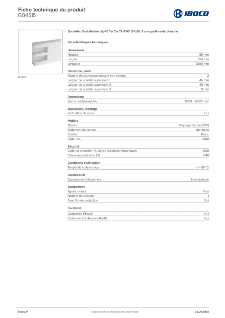 Image Iboco Fiche technique du produit B04515 | Hager France