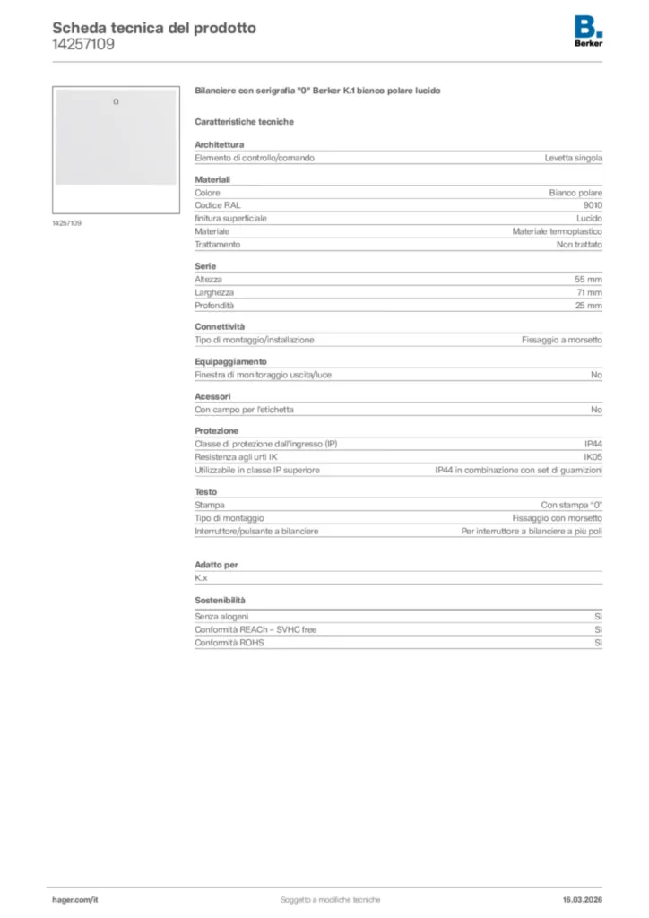 Immagine Berker Scheda tecnica del prodotto 14257109 | Hager Italia