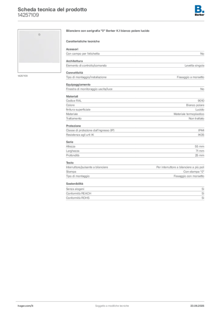 Immagine Berker Scheda tecnica del prodotto 14257109 | Hager Italia