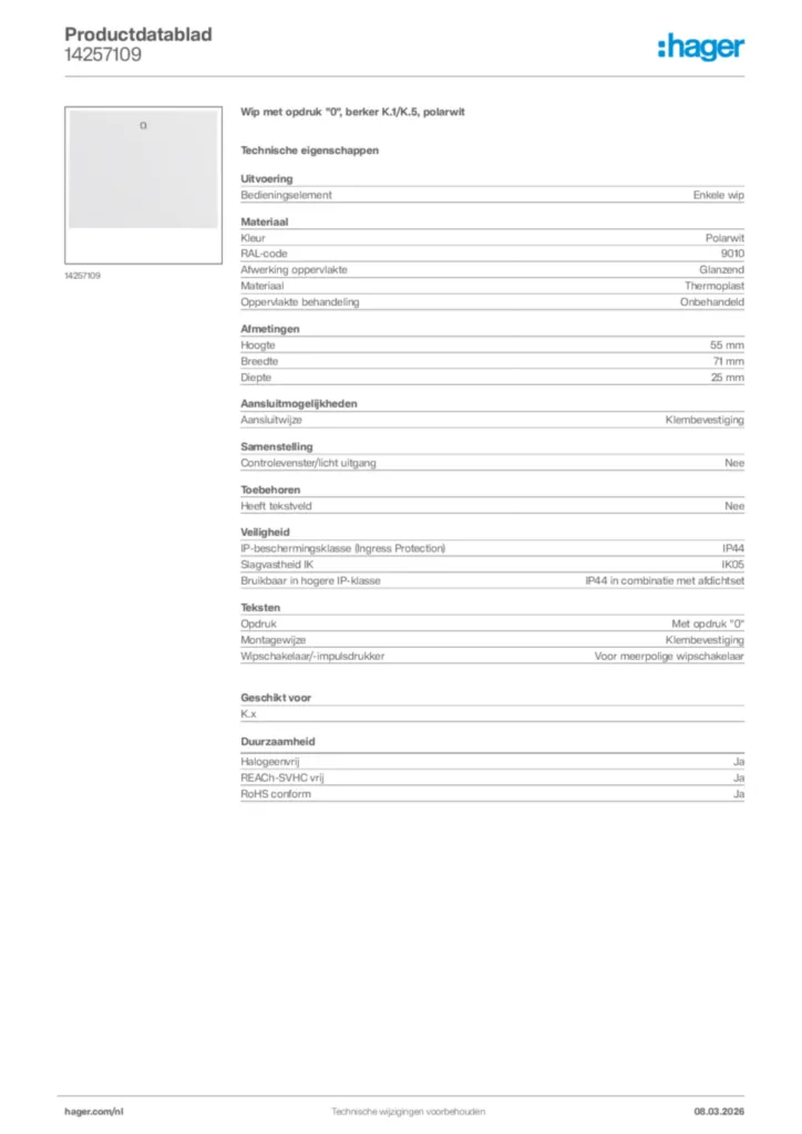 Afbeelding Hager Productdatablad 14257109 | Hager Nederland