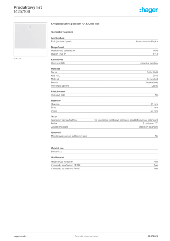 Obrázek Hager Produktový list 14257109 | Hager