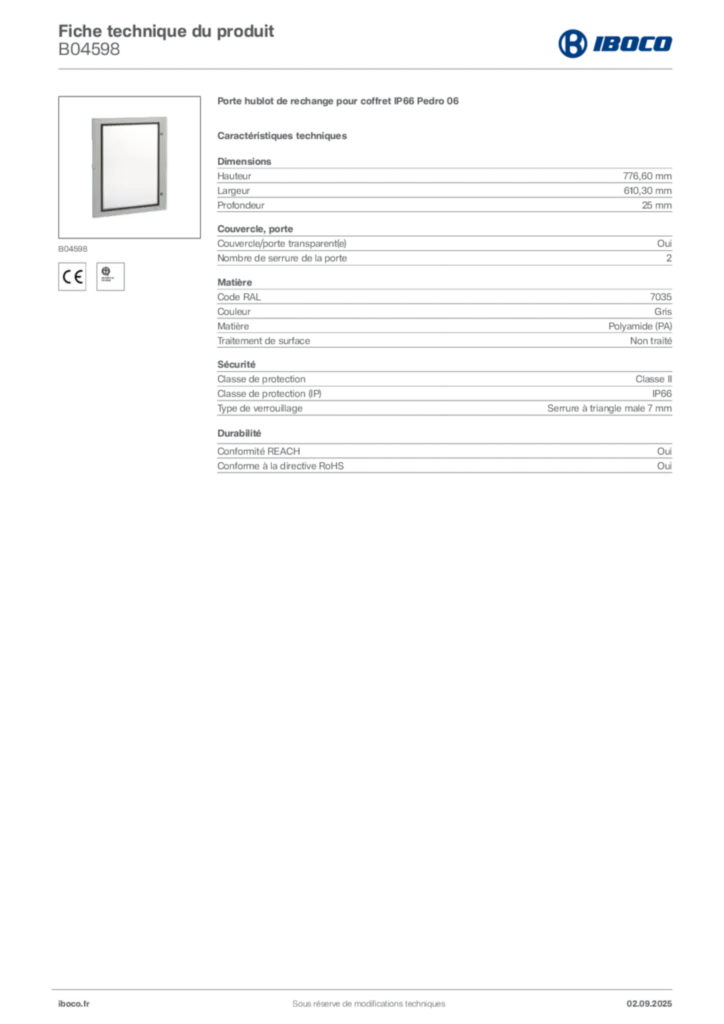 Image Iboco Fiche technique du produit B04598 | Hager France