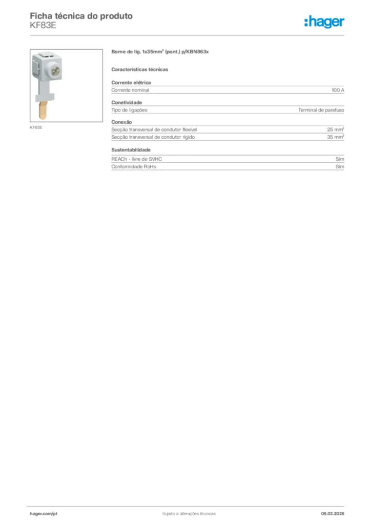 Imagem Hager Ficha técnica do produto KF83E | Hager Portugal