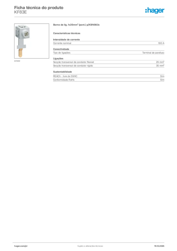 Imagem Hager Ficha técnica do produto KF83E | Hager Portugal
