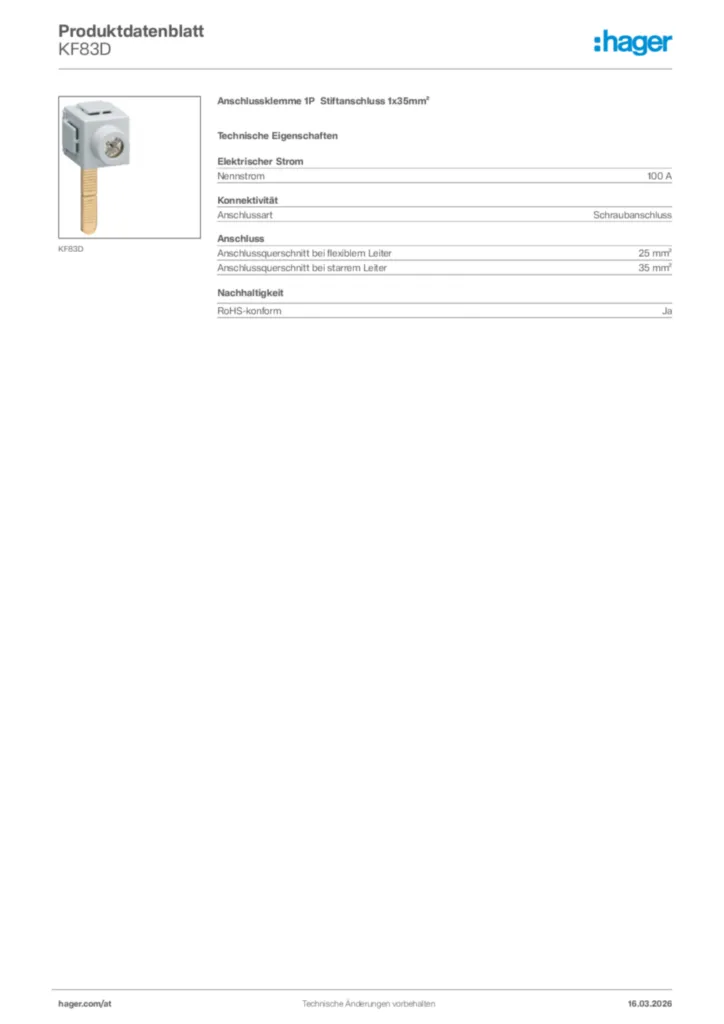 Bild Hager Produktdatenblatt KF83D | Hager Deutschland
