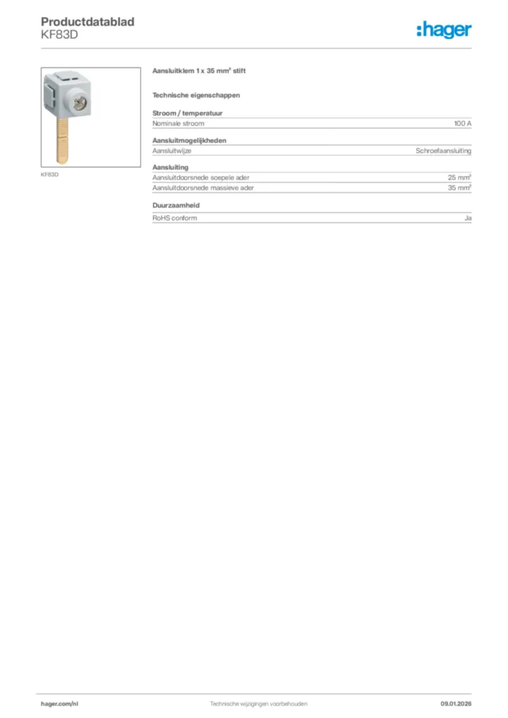 Afbeelding Hager Productdatablad KF83D | Hager Nederland