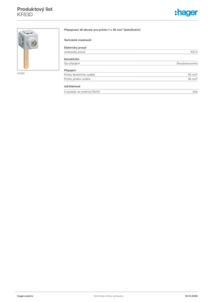 Obrázek Hager Produktový list KF83D | Hager