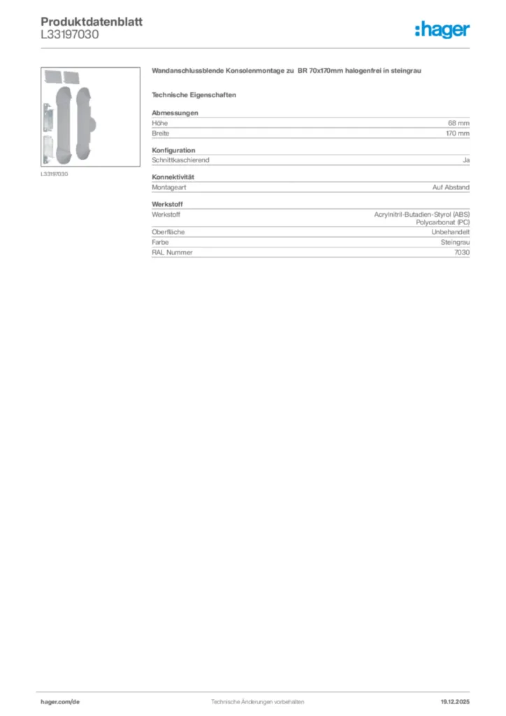 Bild Hager Produktdatenblatt L33197030 | Hager Deutschland