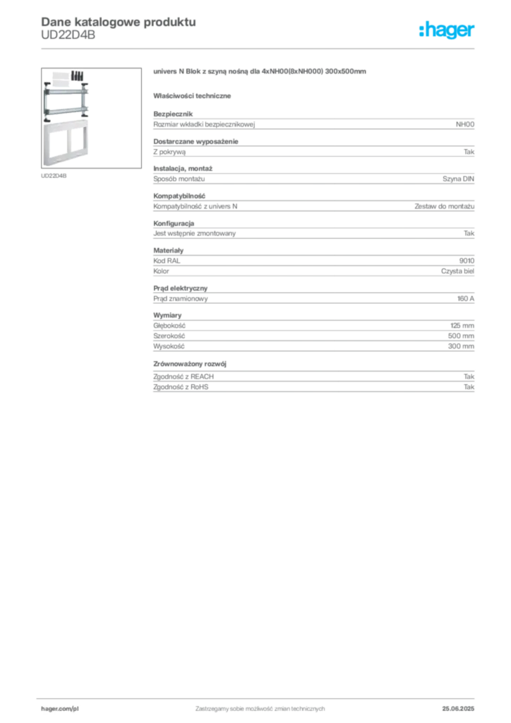 Zdjęcie Hager Karta katalogowa UD22D4B | Hager Polska