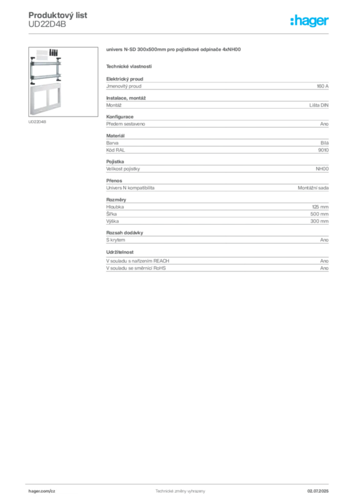 Obrázek Hager Produktový list UD22D4B | Hager