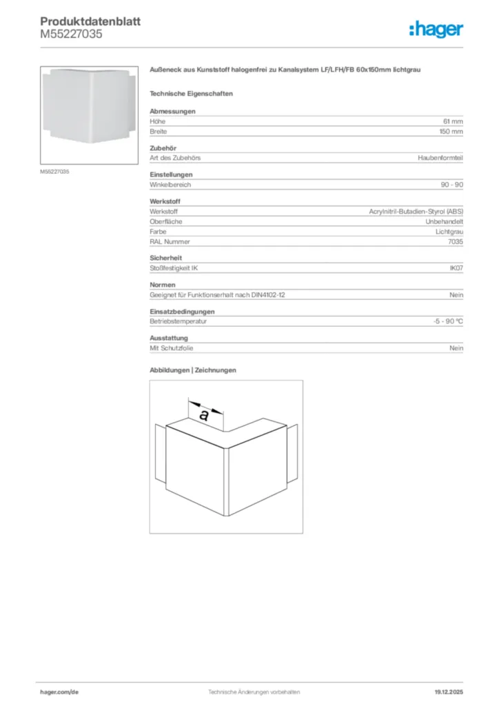 Bild Hager Produktdatenblatt M55227035 | Hager Deutschland