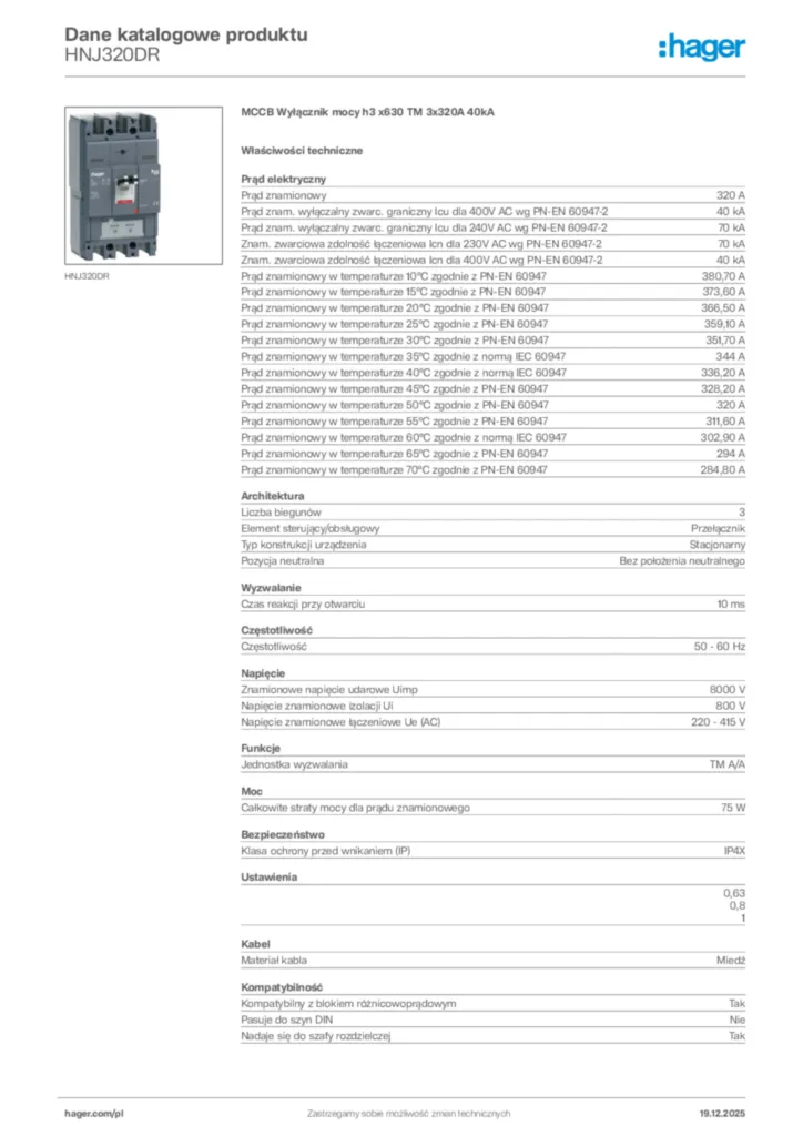 Zdjęcie Hager Karta katalogowa HNJ320DR | Hager Polska