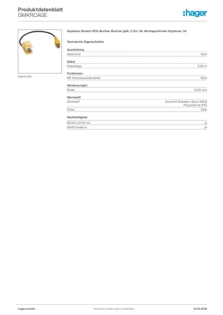 Bild Hager Produktdatenblatt GMKRCAGE | Hager Deutschland