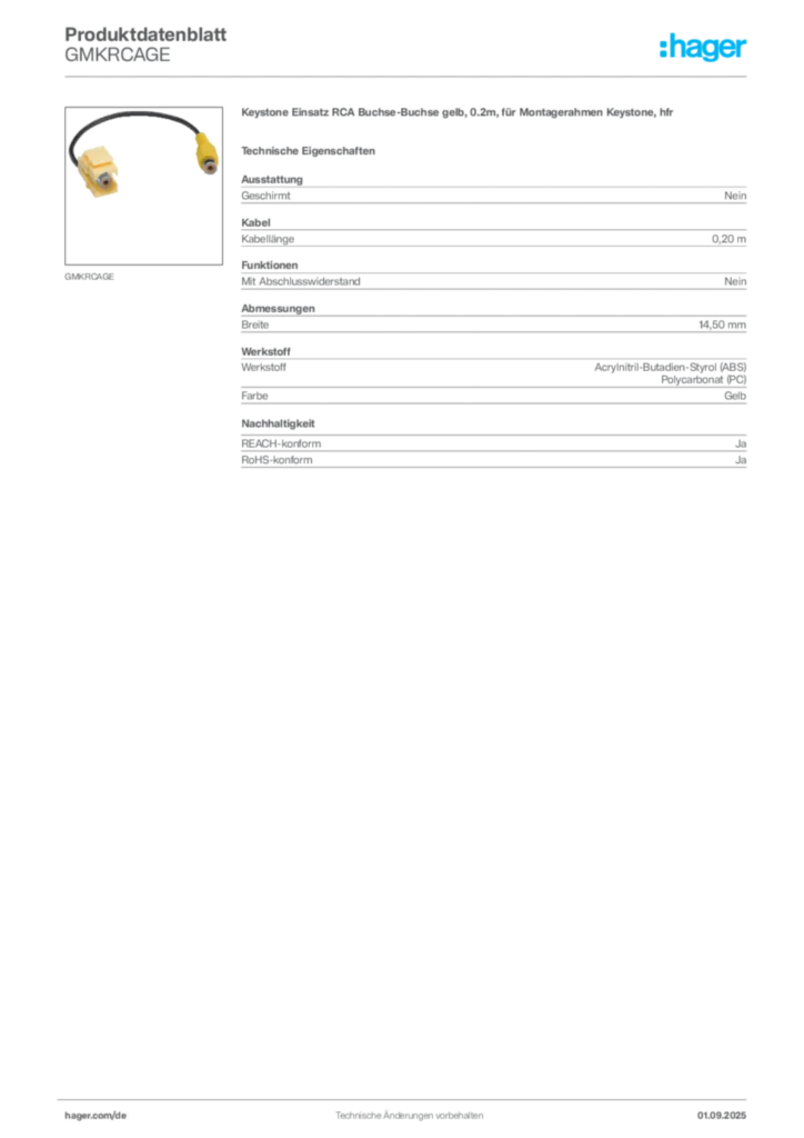 Bild Hager Produktdatenblatt GMKRCAGE | Hager Deutschland