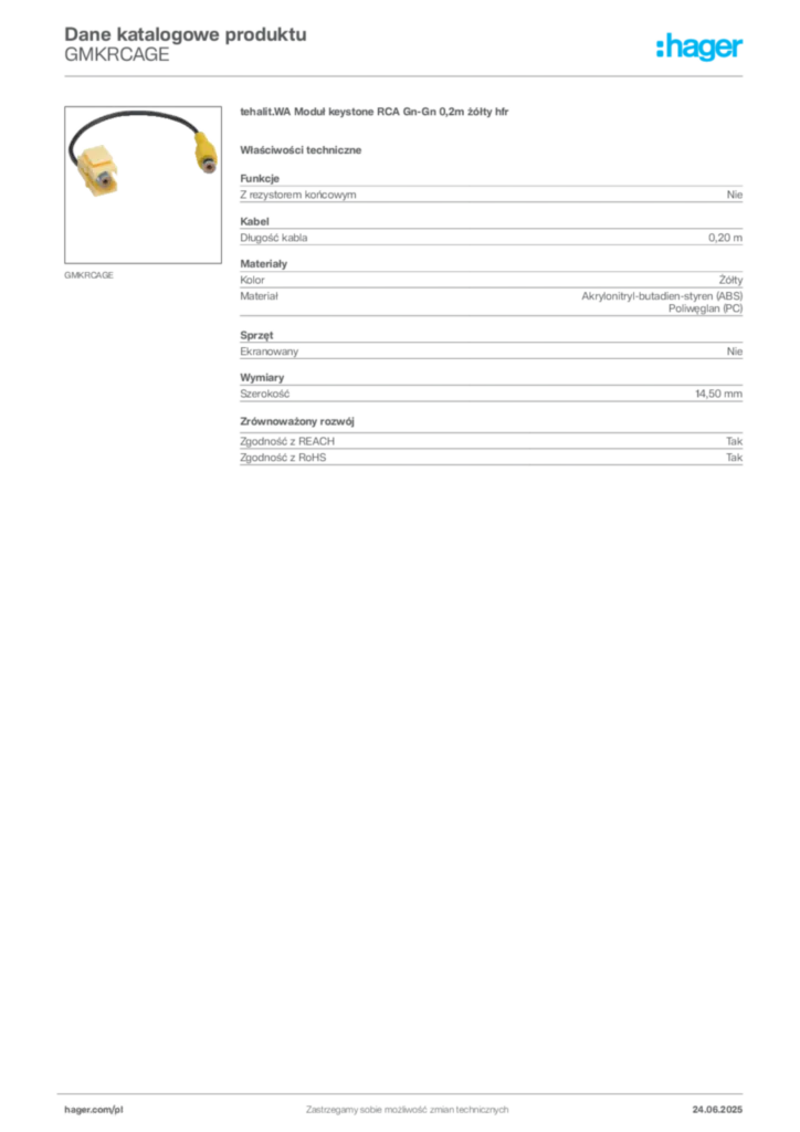 Zdjęcie Hager Karta katalogowa GMKRCAGE | Hager Polska