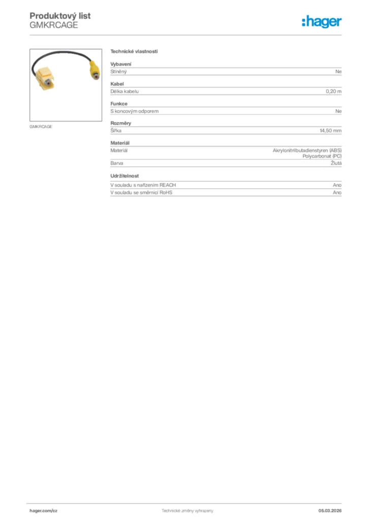 Obrázek Hager Product data sheet GMKRCAGE | Hager