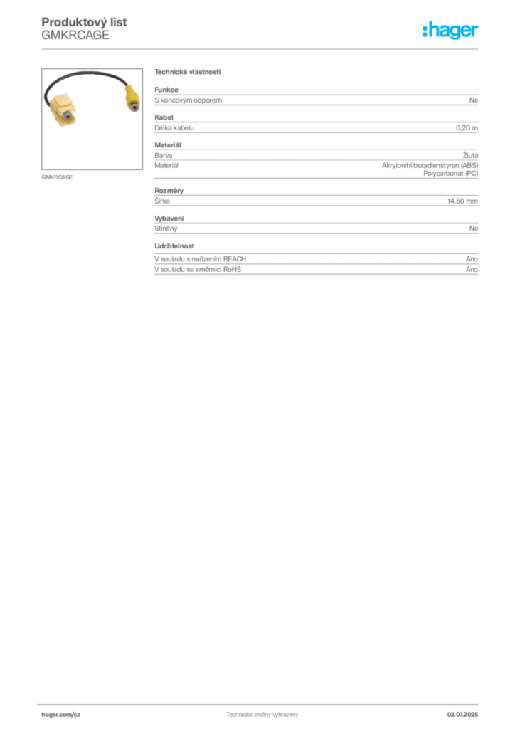 Obrázek Hager Produktový list GMKRCAGE | Hager