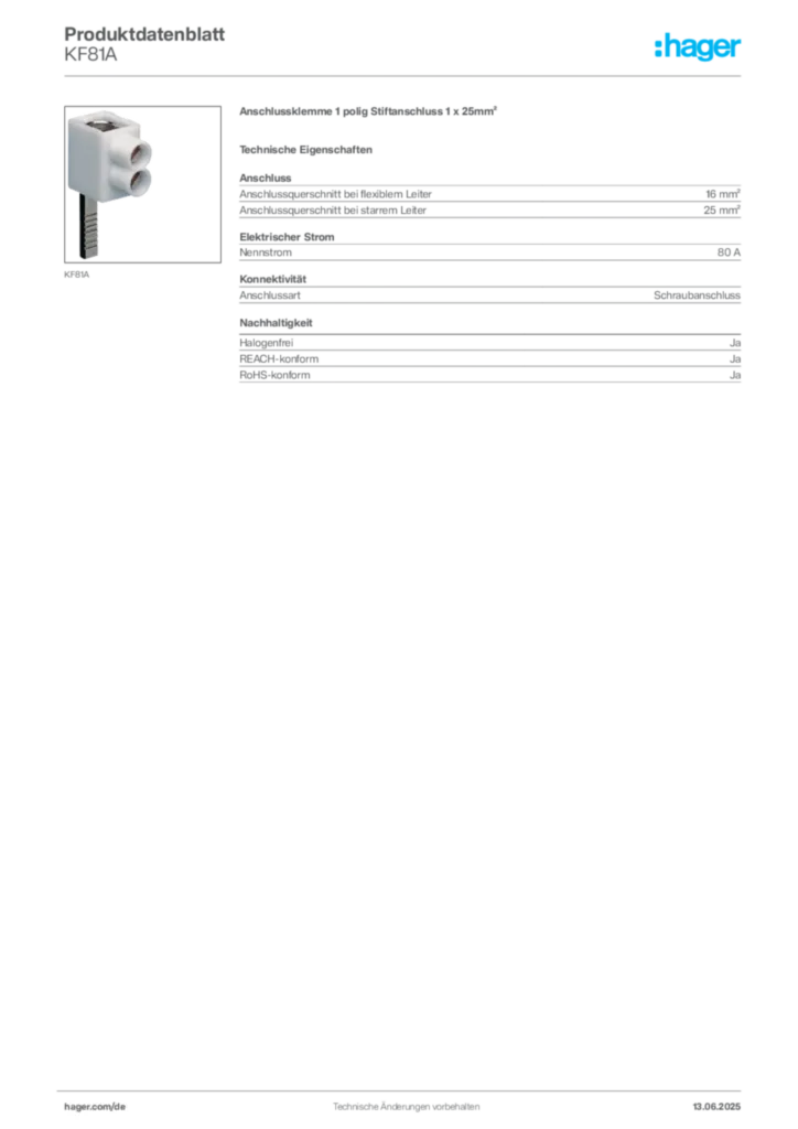 Bild Hager Produktdatenblatt KF81A | Hager Deutschland