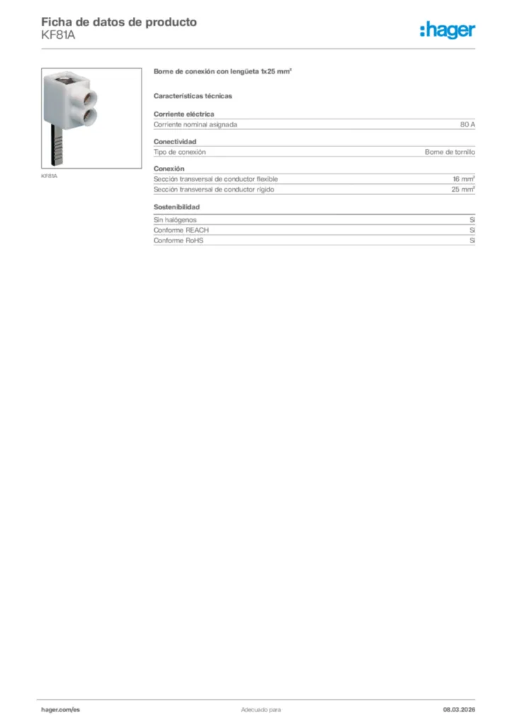 Imagen Hager Ficha de datos de producto KF81A | Hager España