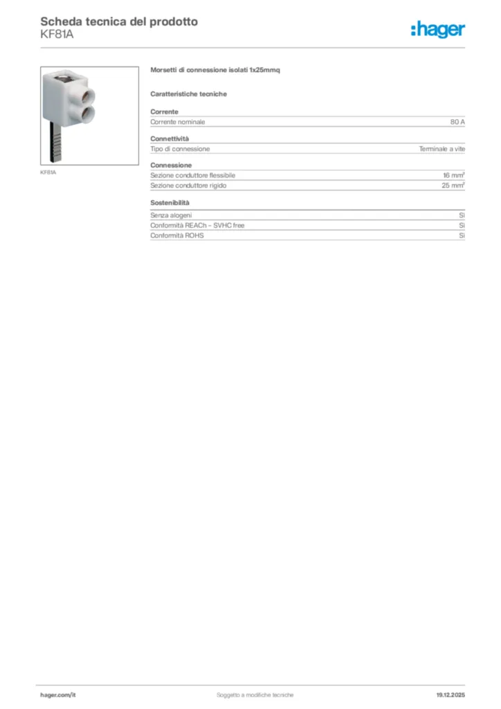 Immagine Hager Scheda tecnica del prodotto KF81A | Hager Italia
